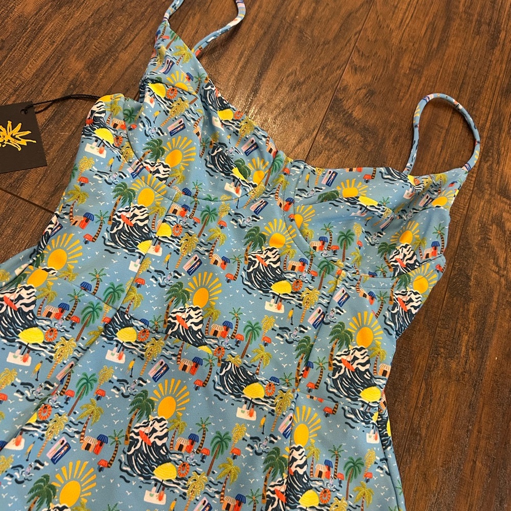 Skatie Blue and Yellow Tropical One Piece Swimsuit - Picture 4 of 16